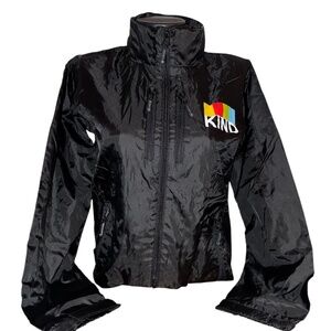 NWOT KIND Snacks Windbreaker Hoodie Women’s Black Jacket. 4 zippered pockets.